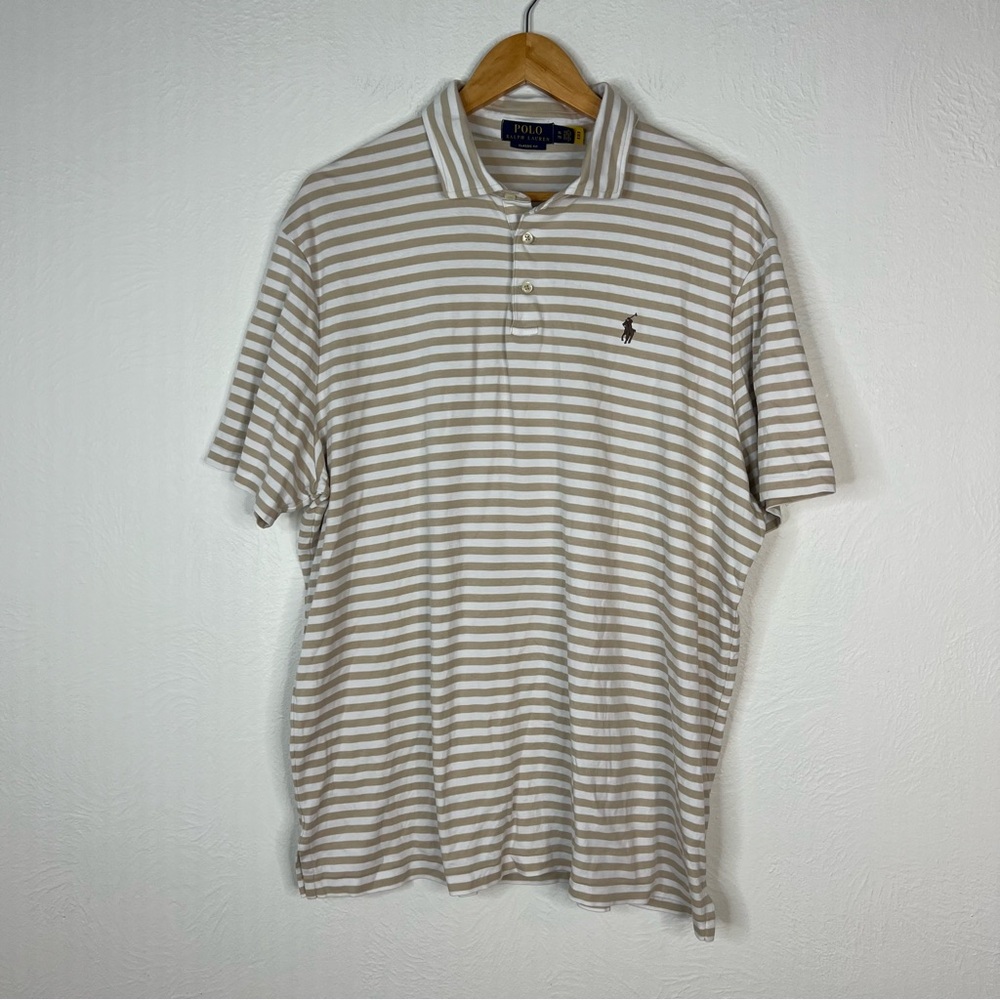 Ralph Lauren Men's Tan and White Polo Shirt size XL Classic Fit